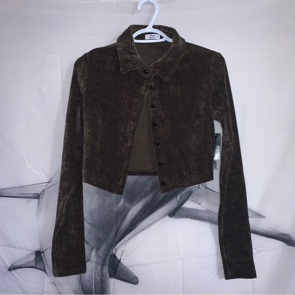 Ardene | Chenille Knit Long Sleeve Shirt | Brown - Picture 2 of 7